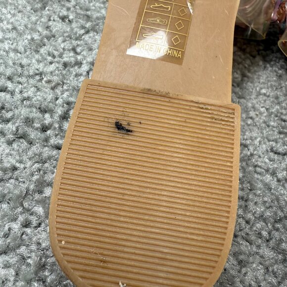 Faux Fur & Rhinestone Embellished Pink Slide Sandals Miss Lola Size 9 Slip On - Picture 12 of 16